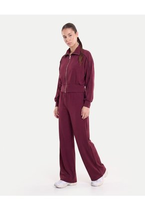 Buzo Full Zipper Piping Plush Para Mujer Vino Atmos