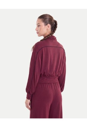 Buzo Full Zipper Piping Plush Para Mujer Vino Atmos