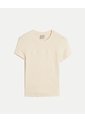 Camiseta Acanalada Con Cortes  Para Mujer Marfil Atmos de Atmos