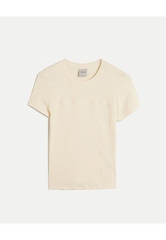 Camiseta Acanalada Con Cortes  Para Mujer Marfil Atmos Atmos