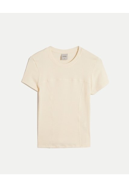 Camiseta Acanalada Con Cortes  Para Mujer Marfil Atmos