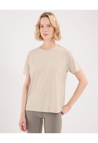 Camiseta Deportiva Manga Corta Amplia  Para Mujer Beige Atmos Atmos