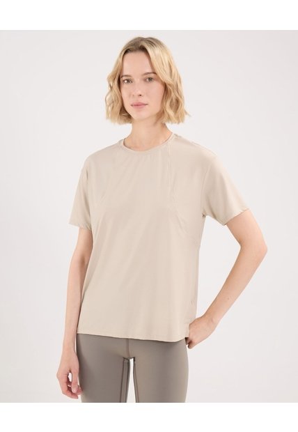 Camiseta Deportiva Manga Corta Amplia  Para Mujer Beige Atmos