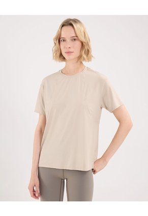 Camiseta Deportiva Manga Corta Amplia Para Mujer Beige Atmos