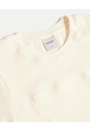Camiseta Acanalada Con Cortes Para Mujer Marfil Atmos
