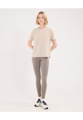 Camiseta Deportiva Manga Corta Amplia Para Mujer Beige Atmos