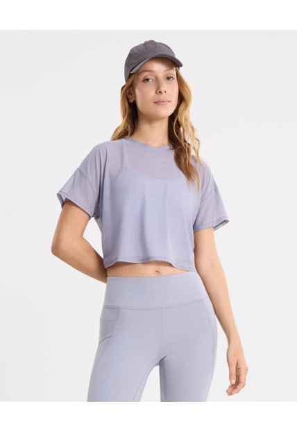 Camiseta Manga Corta En Mesh  Para Mujer Gris Atmos