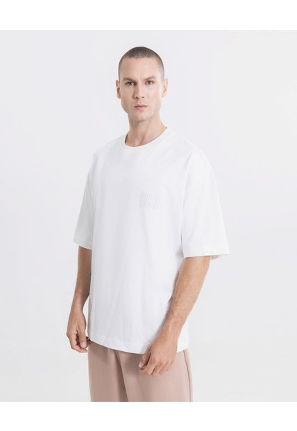 Camiseta Oversize Manga Corta Jeffrey  Para Hombre Blanco Atmos