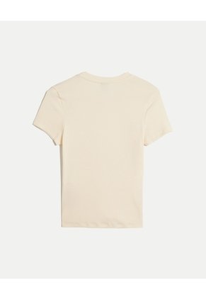 Camiseta Acanalada Con Cortes Para Mujer Marfil Atmos