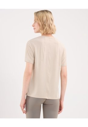 Camiseta Deportiva Manga Corta Amplia Para Mujer Beige Atmos