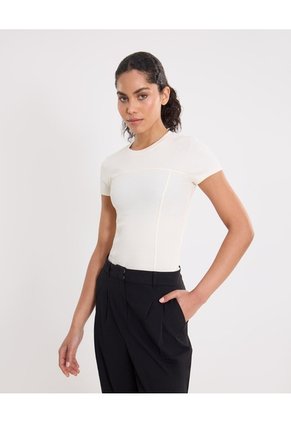 Camiseta Acanalada Con Cortes Para Mujer Marfil Atmos