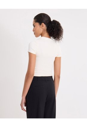 Camiseta Acanalada Con Cortes Para Mujer Marfil Atmos
