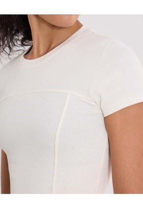 Camiseta Acanalada Con Cortes Para Mujer Marfil Atmos