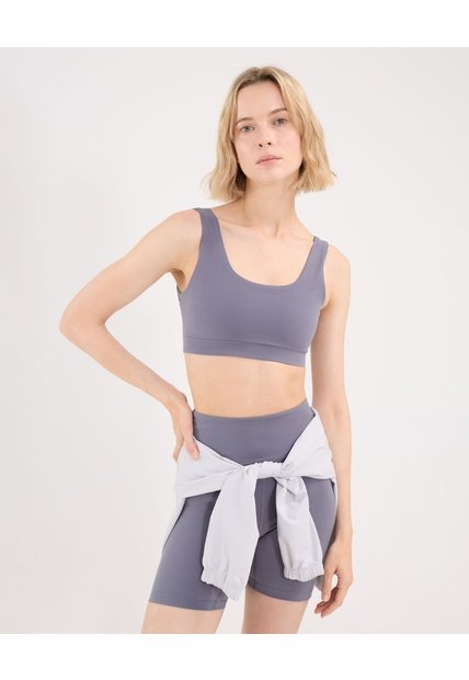Top Soporte Medio Con Cut Out Aerius Skin  Para Mujer Gris Atmos