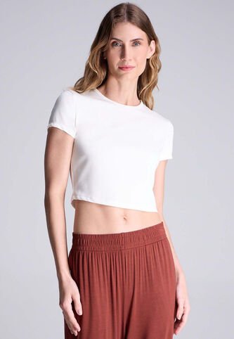 Crop Top Para Mujer Manga Corta Color Marfil Marca Atmos #31090177 Atmos