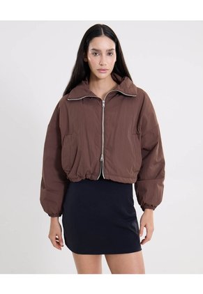 Chaqueta Crop Cuello Alto Ligera Para Mujer  Deportiva  Color Café Marca Atmos