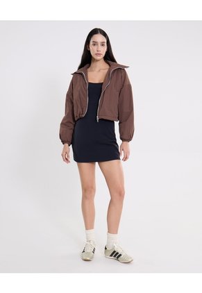 Chaqueta Crop Cuello Alto Ligera Para Mujer  Deportiva  Color Café Marca Atmos