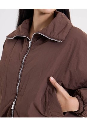 Chaqueta Crop Cuello Alto Ligera Para Mujer  Deportiva  Color Café Marca Atmos