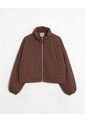 Chaqueta Crop Cuello Alto Ligera  Para Mujer Café Atmos de Atmos