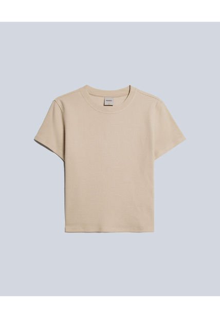 Camiseta Para Mujer Manga Corta Cuello Redondo Color Beige Marca Atmos #31090194
