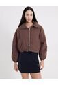 Chaqueta Crop Cuello Alto Ligera  Para Mujer Café Atmos de Atmos