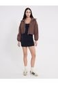 Chaqueta Crop Cuello Alto Ligera  Para Mujer Café Atmos de Atmos