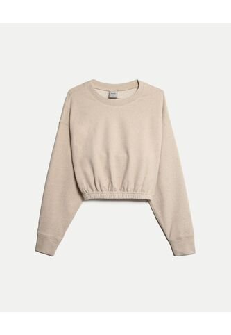 Buzo Crop Cuello Redondo  Para Mujer Beige Atmos Atmos