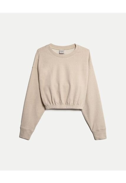Buzo Crop Cuello Redondo  Para Mujer Beige Atmos