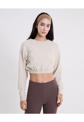 Buzo Crop Cuello Redondo Para Mujer  Deportiva  Color Beige Marca Atmos