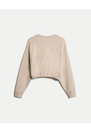 Buzo Crop Cuello Redondo Para Mujer  Deportiva  Color Beige Marca Atmos
