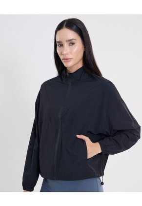 Chaqueta Rompevientos Con Elástico En Inferior  Para Mujer Negro Atmos