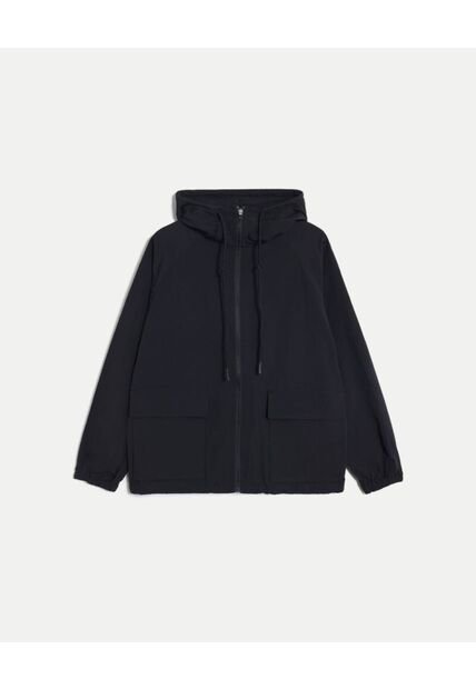 Chaqueta Rompevientos Oversize Con Capota  Para Mujer Negro Atmos