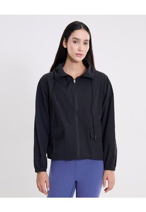 Chaqueta Rompevientos Oversize Con Capota  Para Mujer Negro Atmos