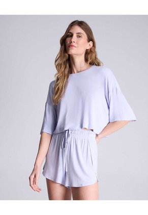 Crop Top Manga Corta Para Mujer Deportiva Color Lila Marca Atmos