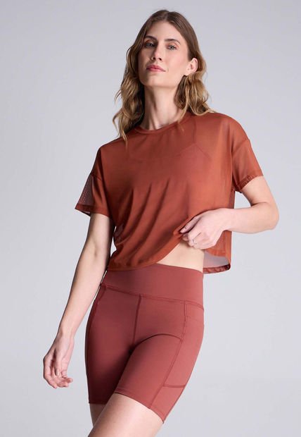 Camiseta Para Mujer Manga Corta Cuello Redondo Color Terracota Marca Atmos #31090153