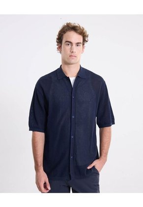 Polo Tejida Cuello Clásico  Para Hombre Azul Atmos