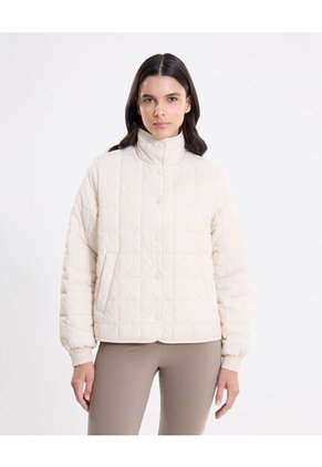 Chaqueta Acolchada Corta Cuello Alto  Para Mujer Beige Atmos