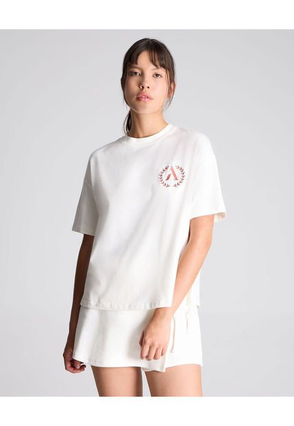 Camiseta Para Mujer Manga Corta Cuello Redondo Color Crema Marca Atmos #31090175