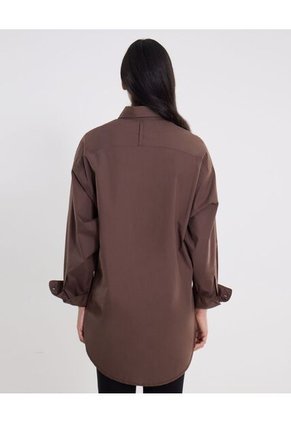 Camisa Manga Larga Amplia Bajo Curvo Para Mujer Café Atmos