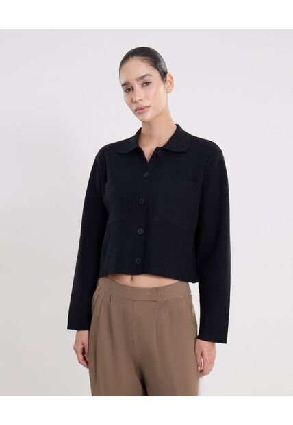 Saco Corto Abierto Con Bolsillos  Para Mujer Negro Atmos