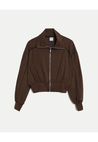 Buzo Full Zipper Piping Plush  Para Mujer Café Atmos Atmos