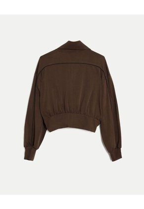Buzo Full Zipper Piping Plush  Para Mujer Café Atmos