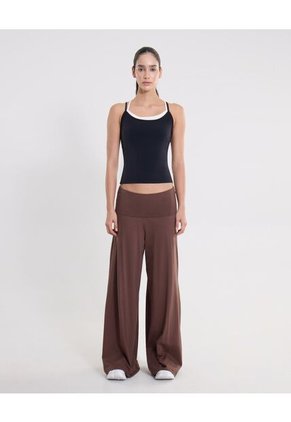 Pantalón Pretina Doblada Amplio Algodón  Para Mujer Café Atmos