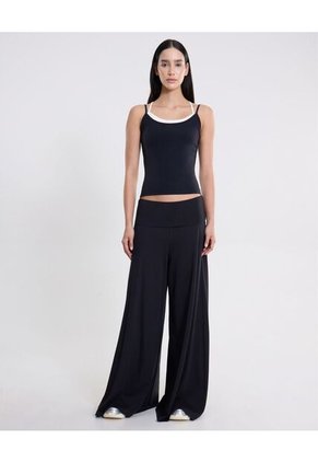 Pantalón Pretina Doblada Amplio Algodón  Para Mujer Negro Atmos