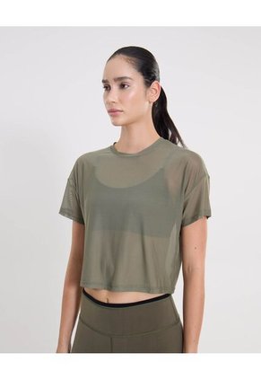 Camiseta Manga Corta En Mesh Para Mujer Verde Atmos