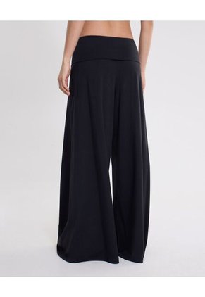 Pantalón Pretina Doblada Amplio Algodón  Para Mujer Negro Atmos