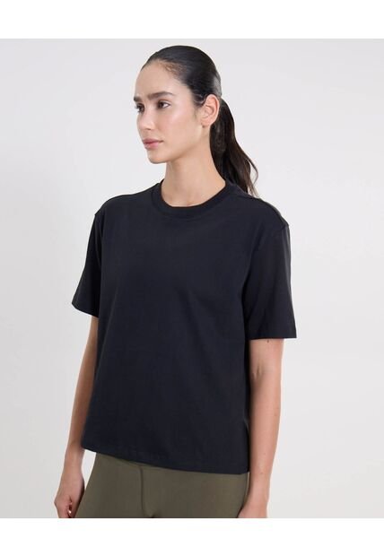 Camiseta Básica Manga Corta Amplia  Para Mujer Negro Atmos
