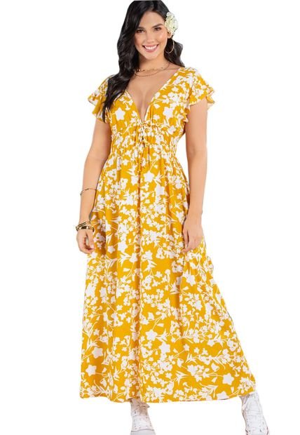 Vestido Largo Para Mujer Estampado Mostaza Atypical