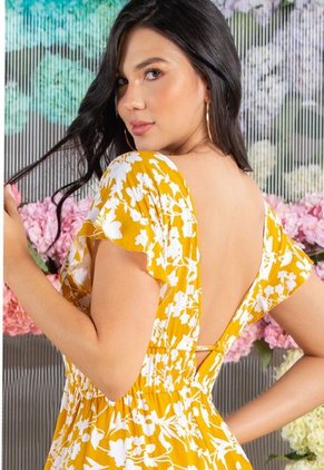 Vestido Largo Para Mujer Estampado Mostaza Atypical