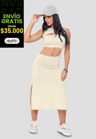 Vestido Largo Mujer Caqui Atypical 105444 Atypical